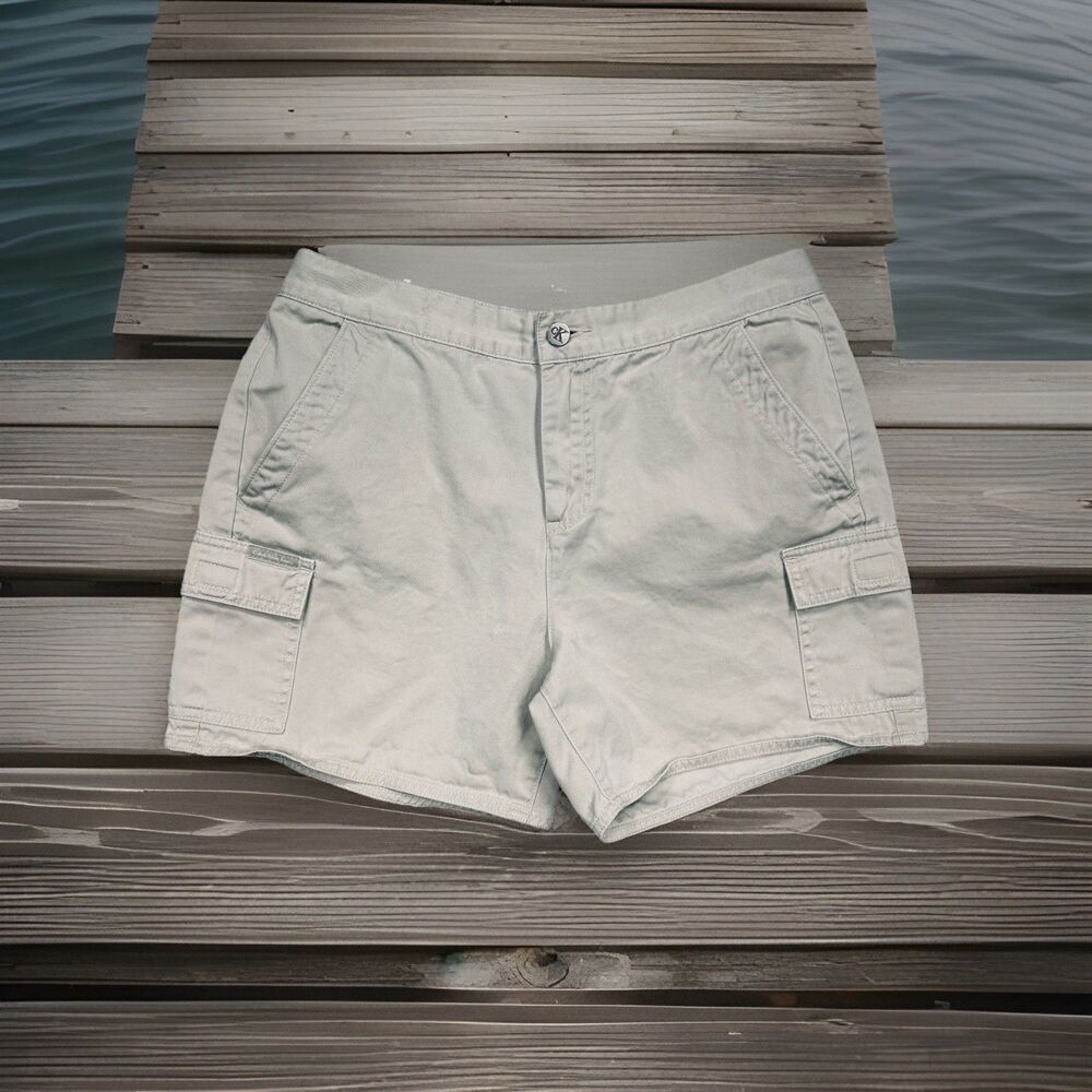 Calvin Klein Khaki Cargo Chino Shorts 10 (W30) Beige High Rise Cotton Womens